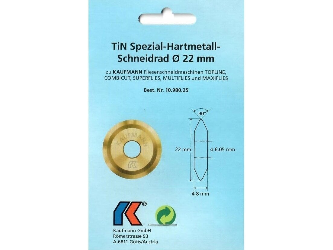 Ratukas plytelių pjovimo staklėms titano d-22mm Kaufmann kaina ir informacija | Mechaniniai įrankiai | pigu.lt