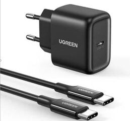 Wall charger UGREEN CD250, 25W, USB-C (black) + USB-C to USB-C cable, 2m (black) цена и информация | Зарядные устройства для телефонов | pigu.lt