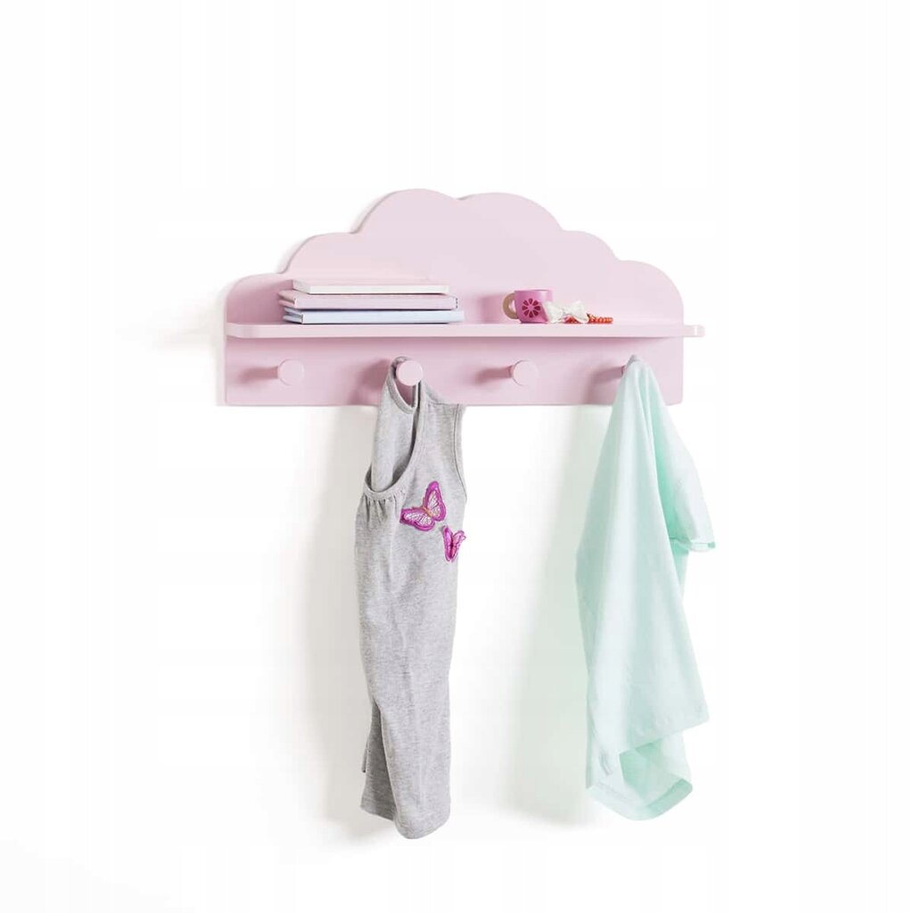 Lentyna rožinis debesėlis su 4 kabliukais kaina ir informacija | Vaikiškos lentynos | pigu.lt