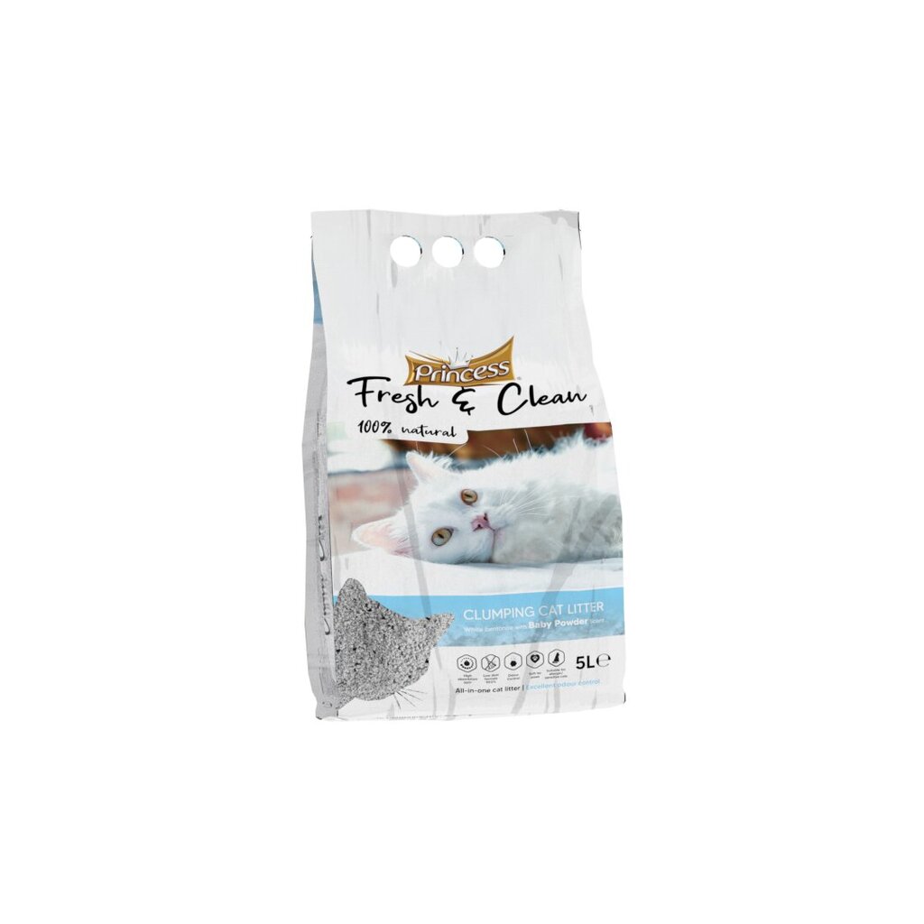 Kraikas katėms kūdikių pudros aromato Princess Fresh & Clean, 5L kaina ir informacija | Kraikas katėms | pigu.lt