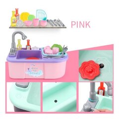 Didelė vaikiška kriauklė su bėgančiu vandeniu ir indeliais, spalva rožinė kaina ir informacija | Žaislai mergaitėms | pigu.lt