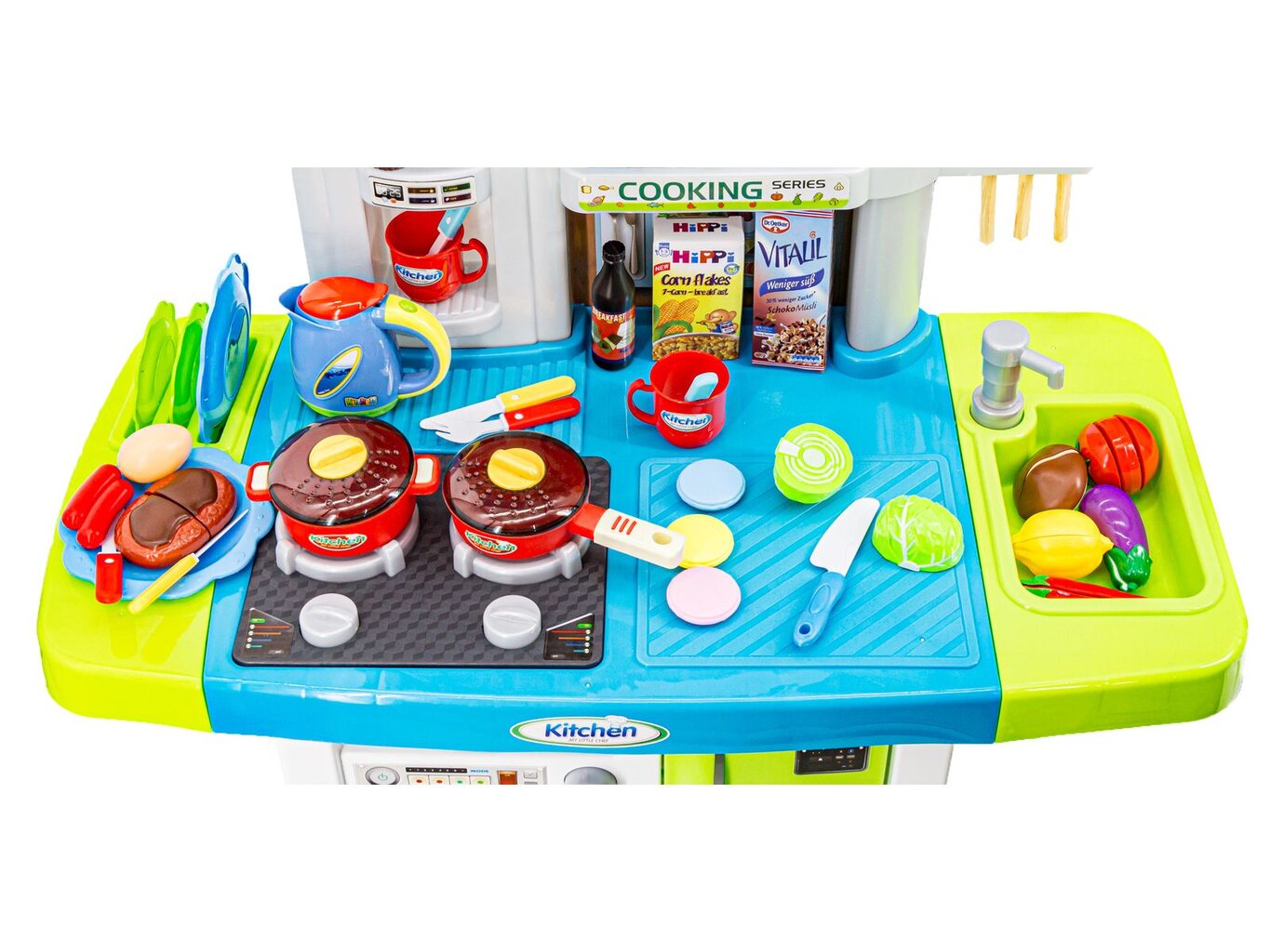 Žaislinė virtuvėlė su maistu ir virtuvės reikmenimis bei priedais, mėlyna kaina ir informacija | Žaislai mergaitėms | pigu.lt