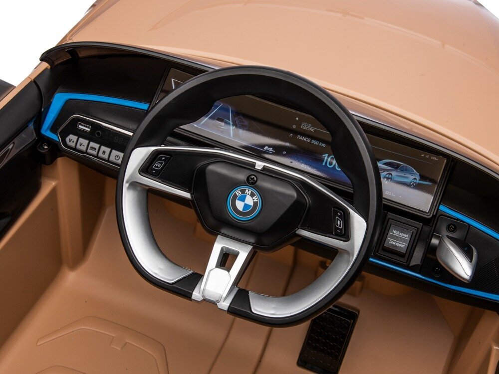 Vienvietis elektromobilis vaikams BMW i4, rudas kaina ir informacija | Elektromobiliai vaikams | pigu.lt