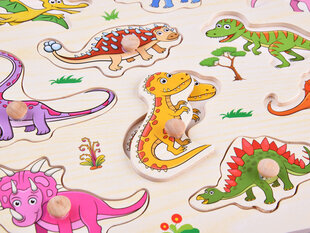 Деревянный пазл 11 деталей, динозавры цена и информация | Развивающие игрушки | pigu.lt