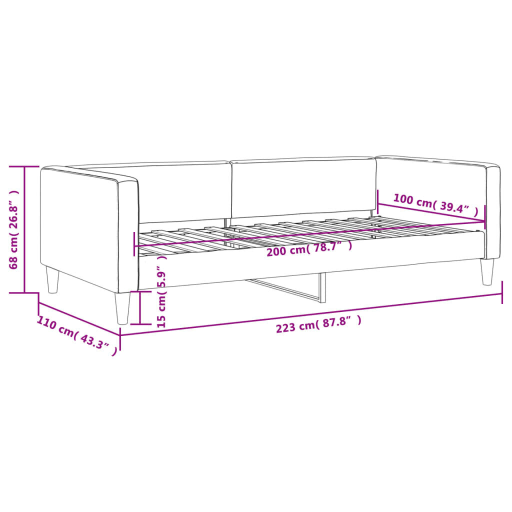 Sofa-lova vidaXL, 100x200 cm, juoda kaina ir informacija | Lovos | pigu.lt