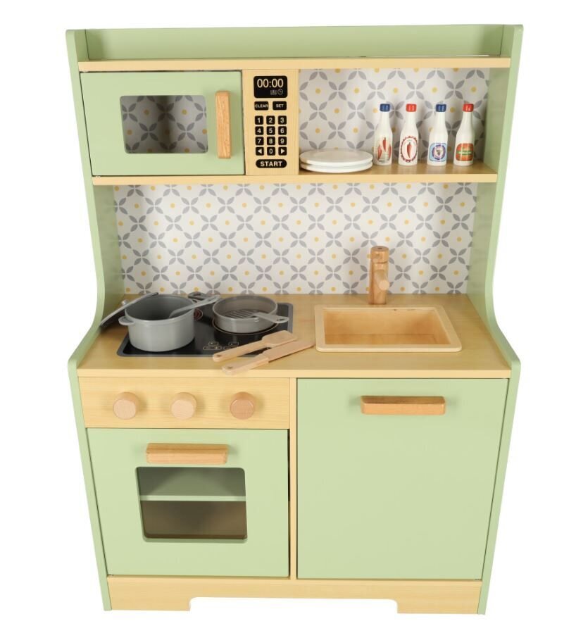 Medinė vaikiška virtuvėlė su priedais, 61x29x86 cm kaina ir informacija | Žaislai mergaitėms | pigu.lt