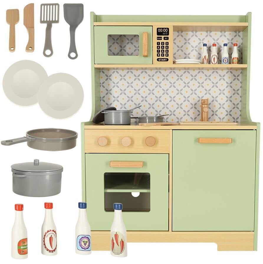 Medinė vaikiška virtuvėlė su priedais, 61x29x86 cm kaina ir informacija | Žaislai mergaitėms | pigu.lt