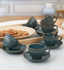 Keramika puodelių ir lėkštučių rinkinys, 12 dalių kaina ir informacija | Taurės, puodeliai, ąsočiai | pigu.lt