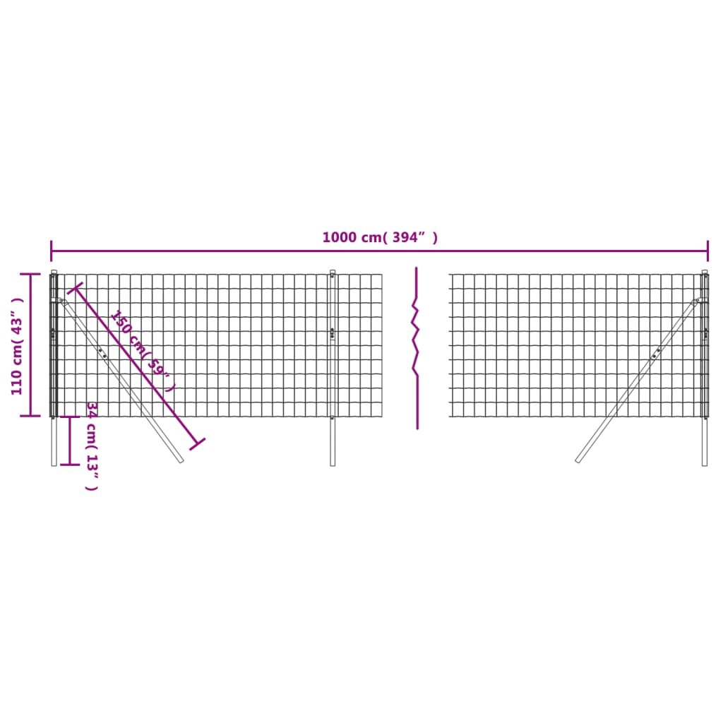 Vielinė tinklinė tvora, žalia, 1,1x10m, galvanizuotas plienas kaina ir informacija | Tvoros ir jų priedai | pigu.lt