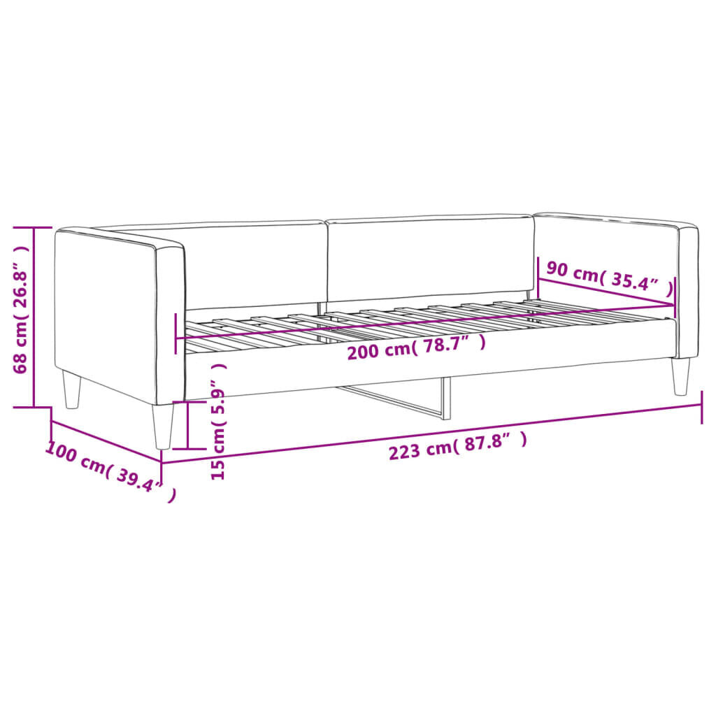 Sofa-lova vidaXL, 90x200 cm, pilka kaina ir informacija | Lovos | pigu.lt