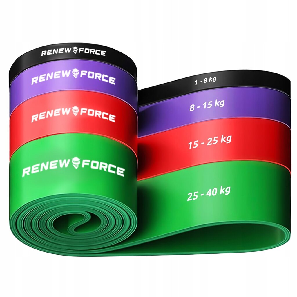 Treniruočių pasipriešinimo gumos komplektas Force, įvairių spalvų kaina ir informacija | Tampyklės ir treniruočių diržai | pigu.lt