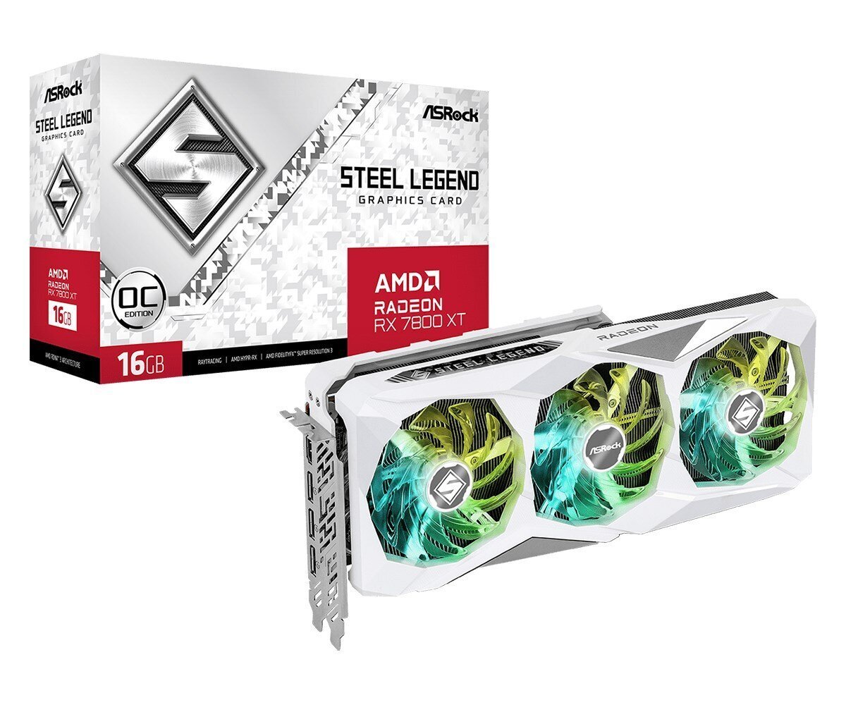 ASRock AMD Radeon RX 7800 XT Steel Legend OC (RX7800XT SL 16GO ) kaina ir informacija | Vaizdo plokštės (GPU) | pigu.lt