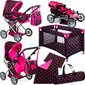 Lėlių vežimėlis su lovyte 3in1 Doris, juodas/rožinis kaina ir informacija | Žaislai mergaitėms | pigu.lt