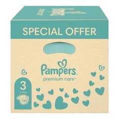 Подгузники Pampers Premium Care размер 3, 6–10 кг, 120 шт. + ПОДАРОК Harmonie Aqua 48 салфетки для младенцев цена и информация | Подгузники | pigu.lt