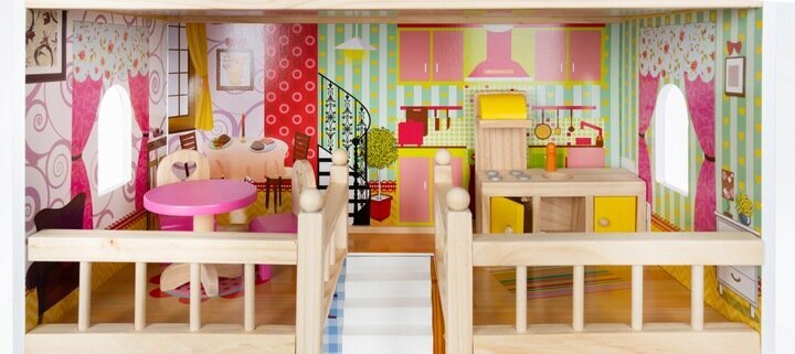 Medinis lėlių namelis su baldais Kruzzel kaina ir informacija | Žaislai mergaitėms | pigu.lt