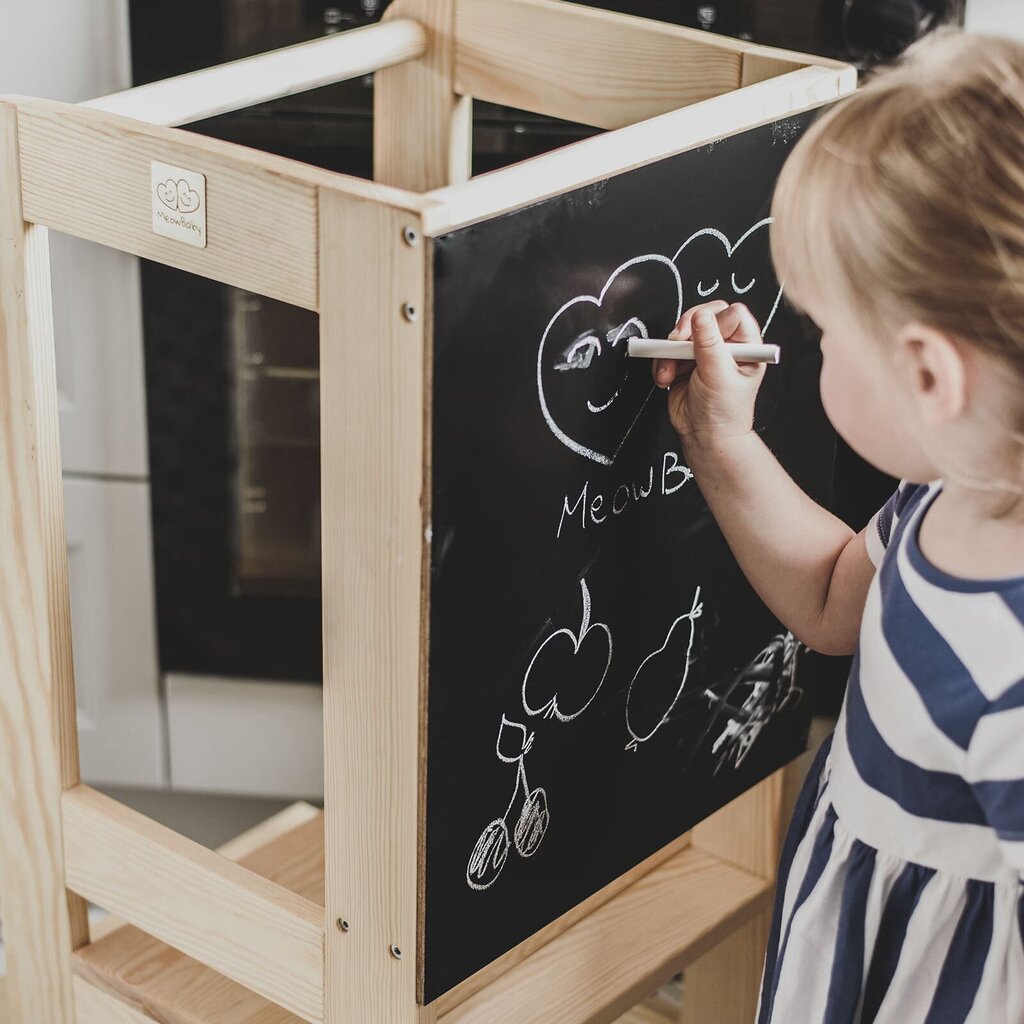 Montessori bokštelis MeowBaby, juodas kaina ir informacija | Vaikiškos kėdutės ir staliukai | pigu.lt