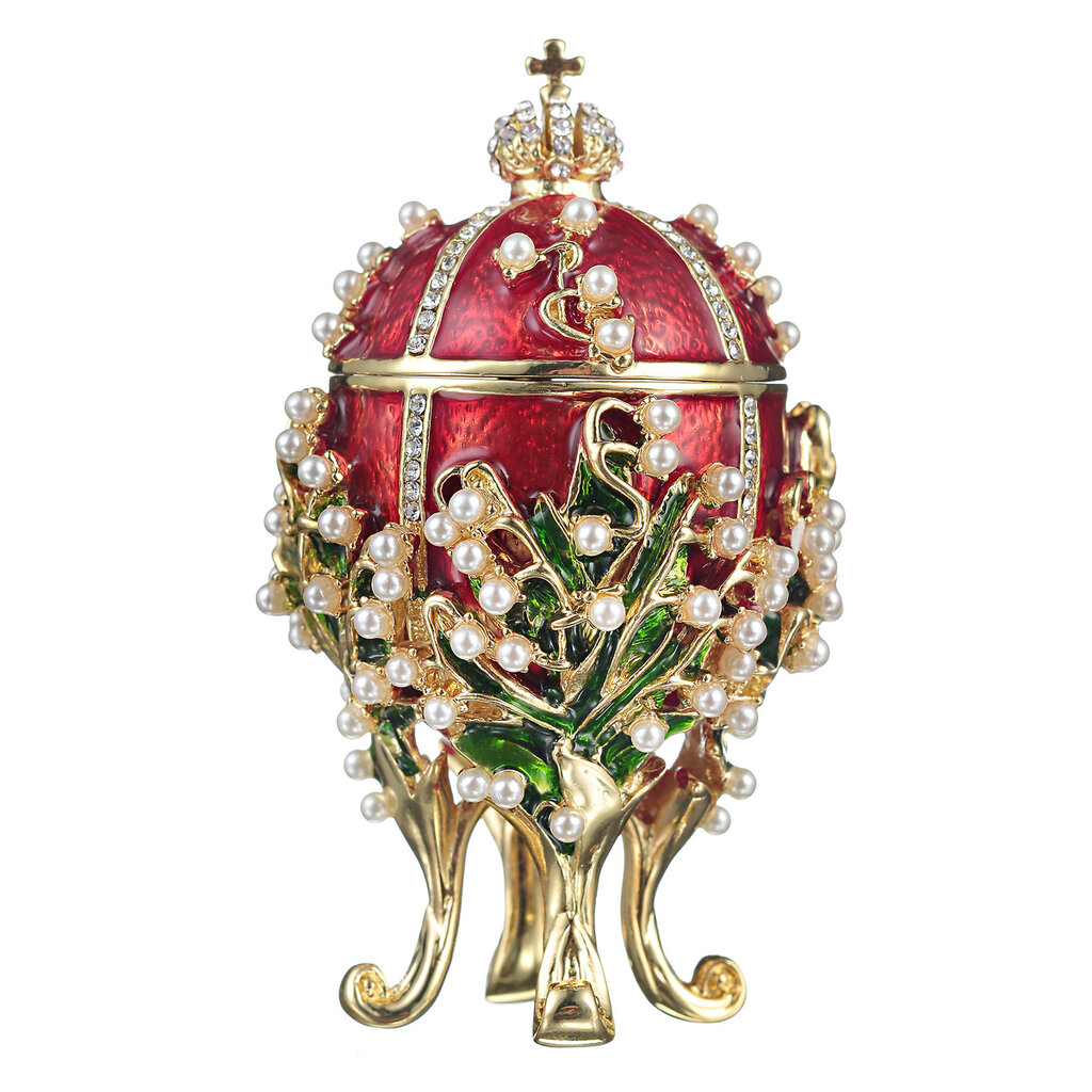 Faberge stiliaus kiaušinis, papuošalų dėžutė Slėnio lelijos, raudona kaina ir informacija | Kitos originalios dovanos | pigu.lt