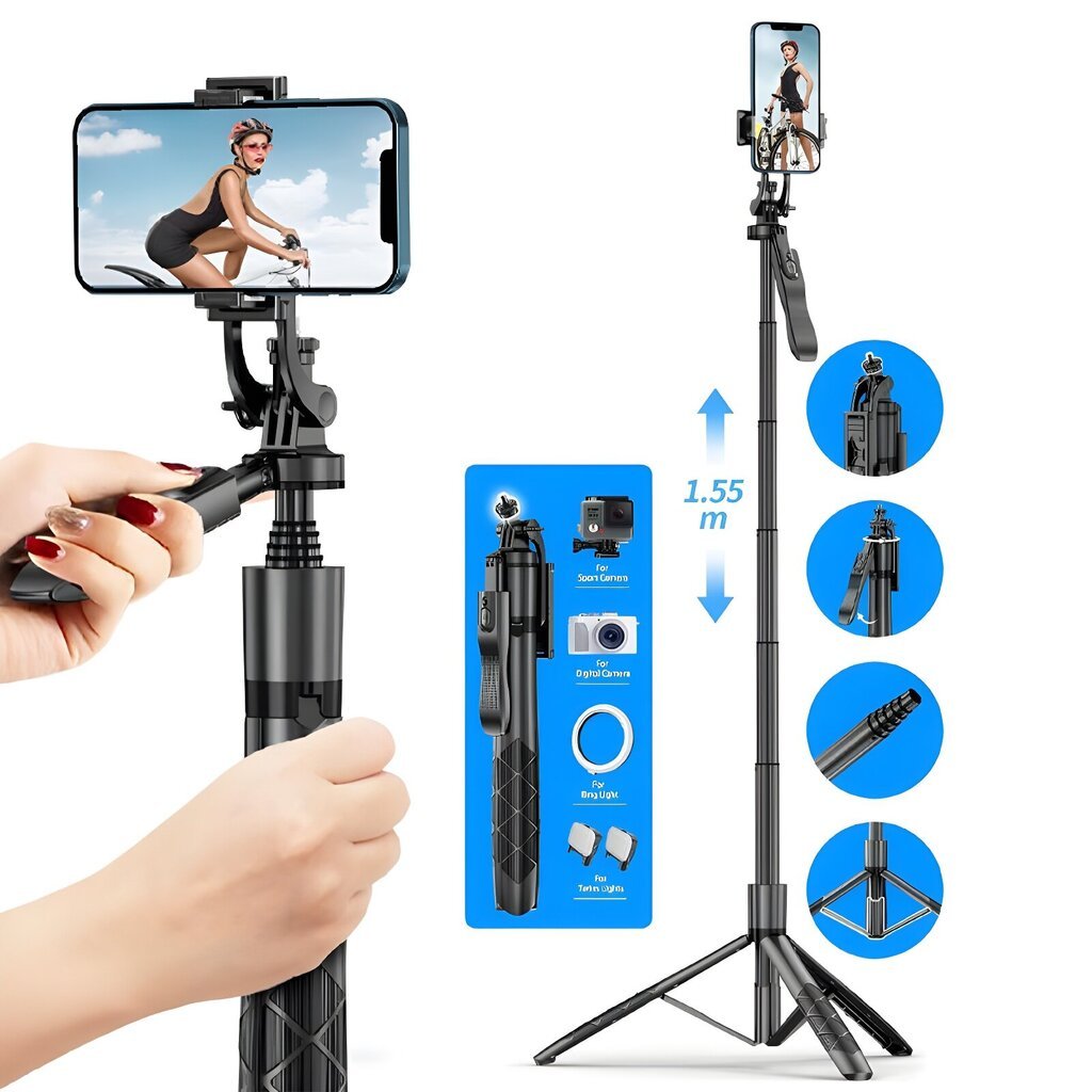 360 laipsnių panoraminė asmenukių lazda su nuotolinio valdymo pultu ir trikoju, Livman L16 (selfie stick) kaina ir informacija | Asmenukių lazdos (selfie sticks) | pigu.lt