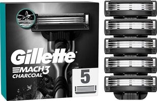 Skustuvo galvutės Gillette Mach3 Charcoal, 5 vnt. kaina ir informacija | Skutimosi priemonės ir kosmetika | pigu.lt