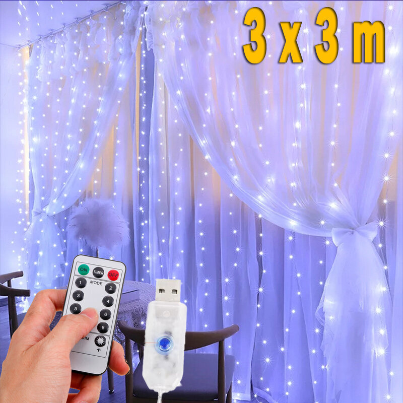 Kalėdinių lempučių užuolaidėlė su USB valdymo pulteliu, 300 LED, 3m цена и информация | Girliandos | pigu.lt