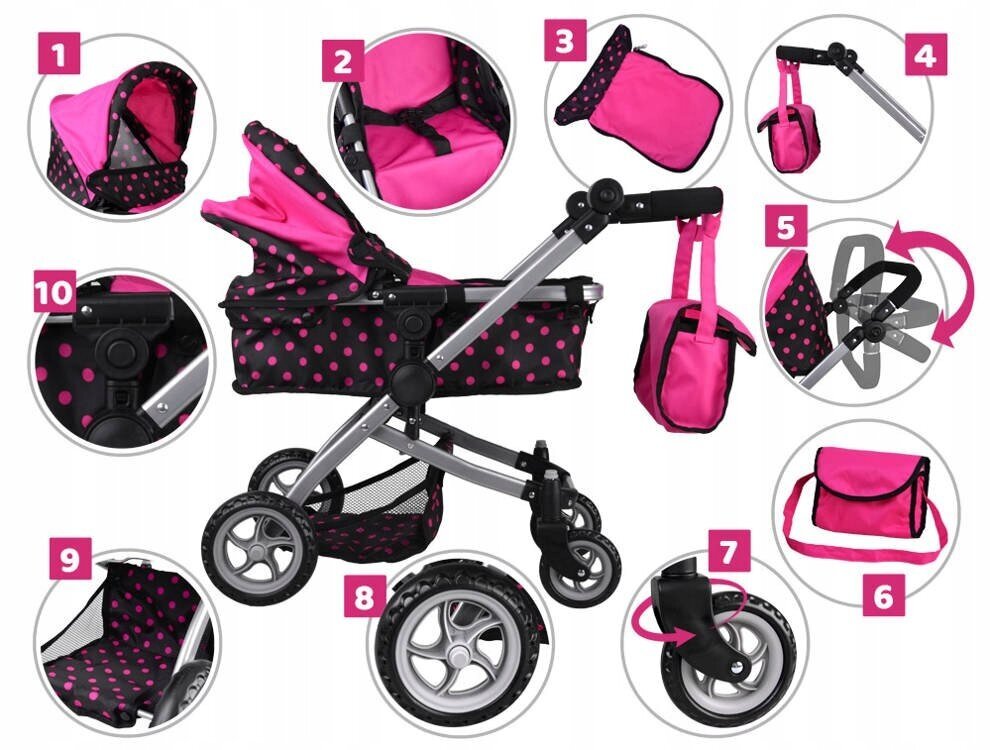 Lėlių vežimėlis Jokomisiada 4in1, rožinis цена и информация | Žaislai mergaitėms | pigu.lt
