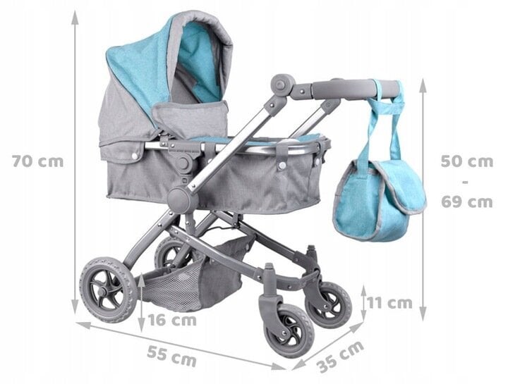 Lėlių vežimėlis Jokomisiada 4in1, pilkai mėlynas цена и информация | Žaislai mergaitėms | pigu.lt