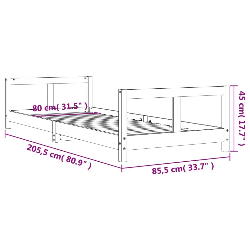 Vaikiškas lovos rėmas vidaXL, 80x200 cm, baltas kaina ir informacija | Vaikiškos lovos | pigu.lt