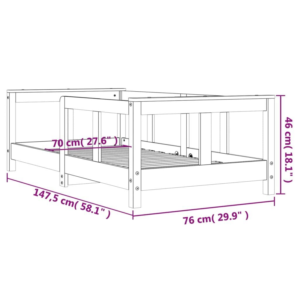 Vaikiškas lovos rėmas vidaXL, 70x140 cm, baltas kaina ir informacija | Vaikiškos lovos | pigu.lt