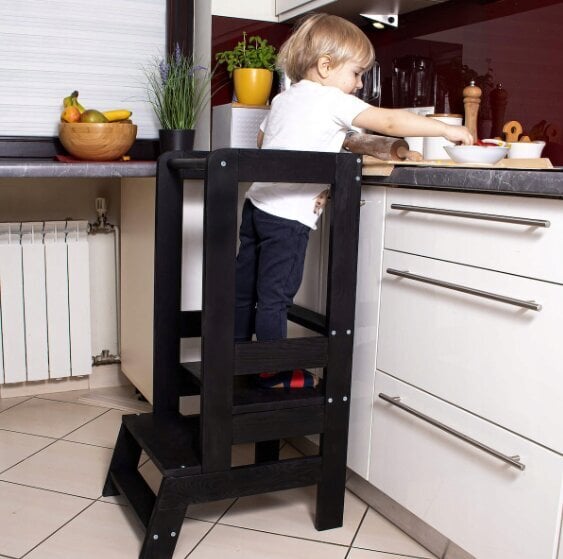 Virtuvės pagalbinis stovas vaikams Springos, juodas kaina ir informacija | Vaikiškos kėdutės ir staliukai | pigu.lt