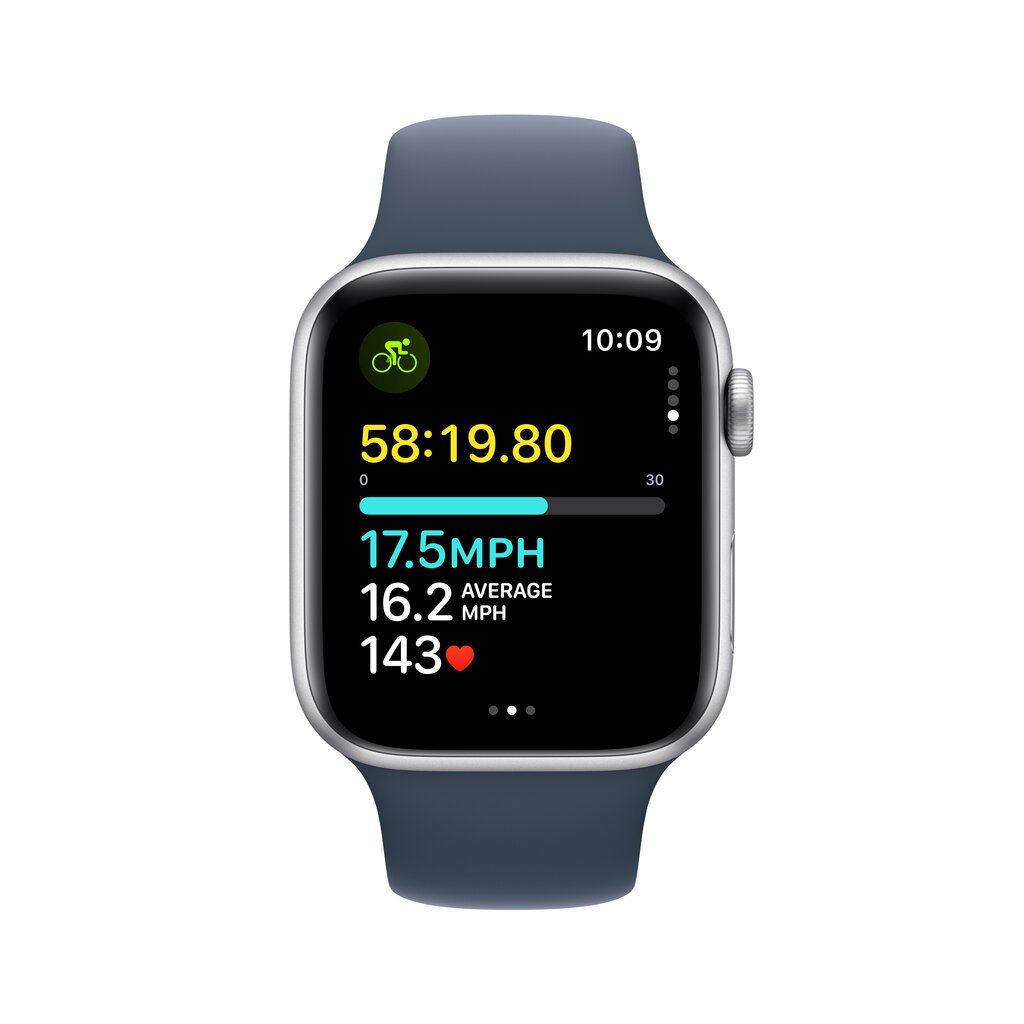 Apple Watch SE GPS 40mm Silver Aluminium Case with Storm Blue Sport Band - S/M - MRE13ET/A kaina ir informacija | Išmanieji laikrodžiai (smartwatch) | pigu.lt