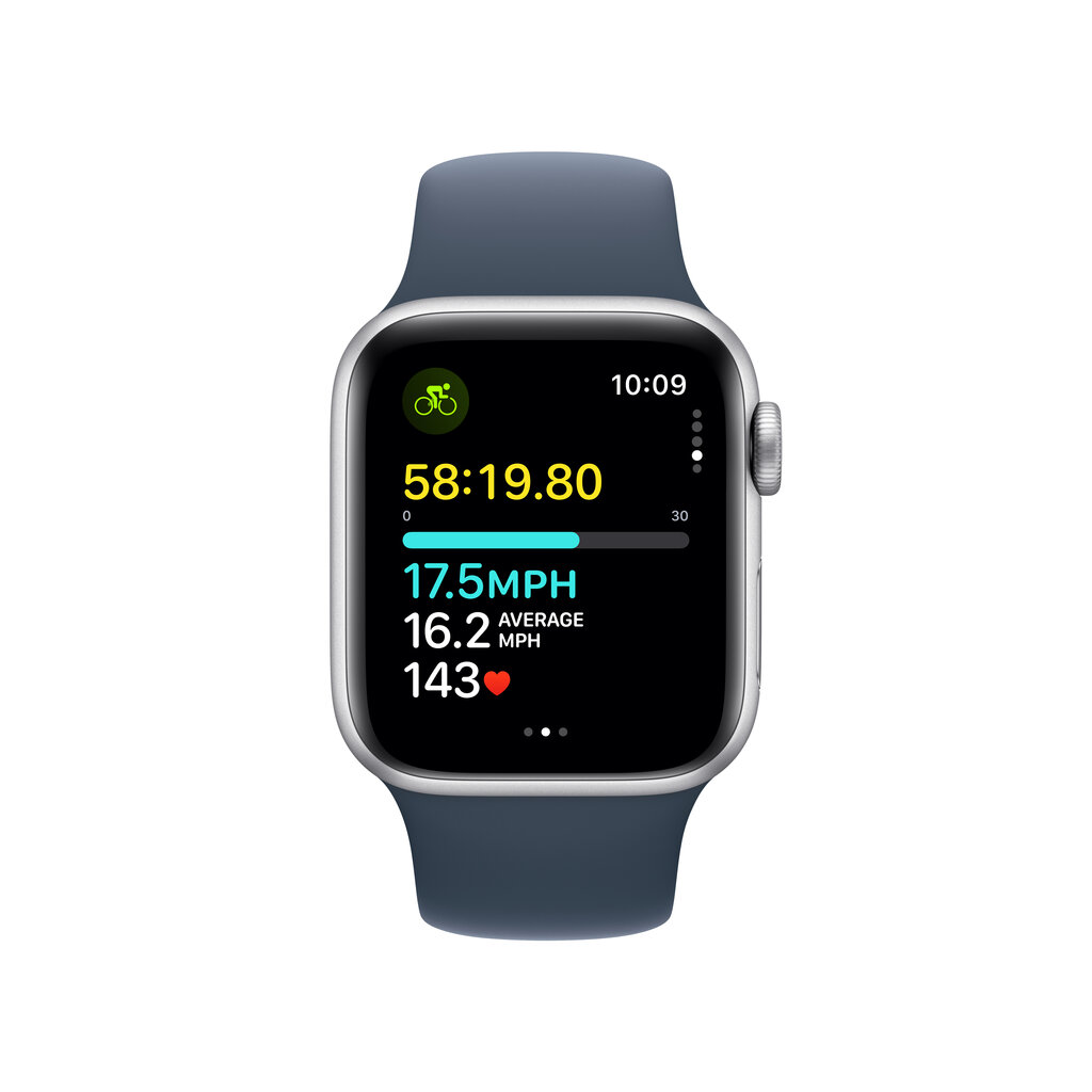 Apple Watch SE GPS + Cellular 40mm Silver Aluminium Case with Storm Blue Sport Band - M/L - MRGM3ET/A kaina ir informacija | Išmanieji laikrodžiai (smartwatch) | pigu.lt