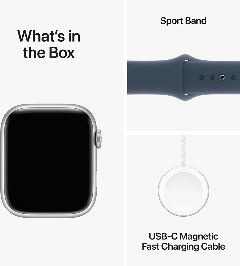 Apple Watch Series 9 GPS 41mm Silver Aluminium Case with Storm Blue Sport Band - M/L - MR913ET/A kaina ir informacija | Išmanieji laikrodžiai (smartwatch) | pigu.lt