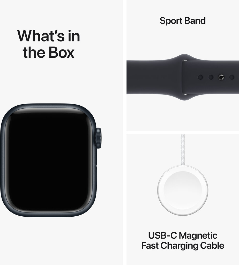 Apple Watch Series 9 GPS 45mm Midnight Aluminium Case with Midnight Sport Band - S/M - MR993ET/A цена и информация | Išmanieji laikrodžiai (smartwatch) | pigu.lt