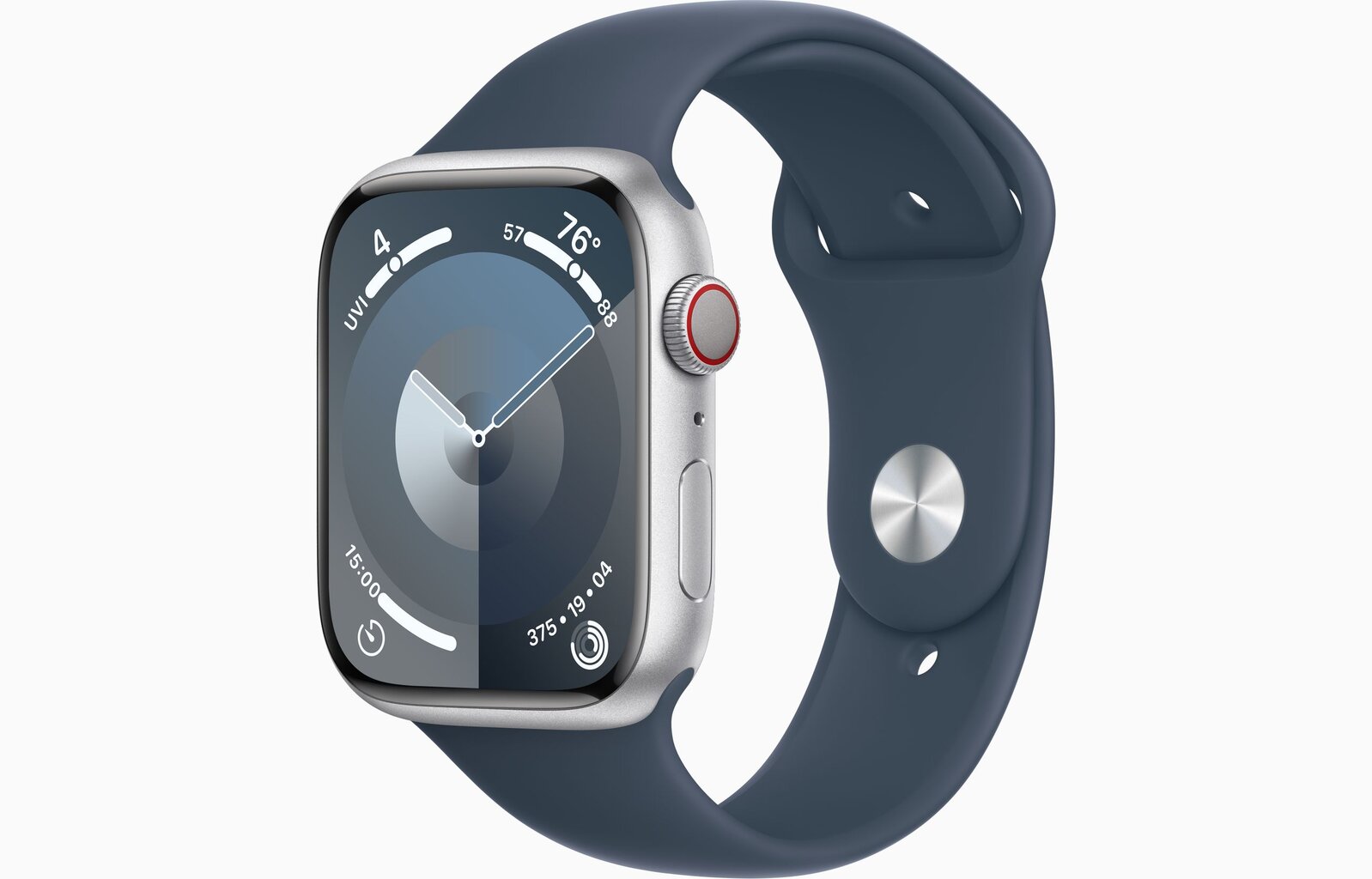 Apple Watch Series 9 GPS + Cellular 45mm Silver Aluminium Case with Storm Blue Sport Band - S/M MRMG3ET/A kaina ir informacija | Išmanieji laikrodžiai (smartwatch) | pigu.lt