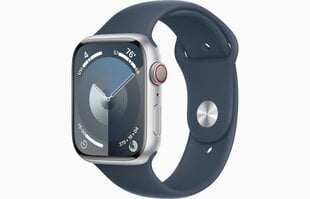 Apple Watch Series 9 GPS + Cellular 45mm Silver Aluminium Case with Storm Blue Sport Band - M/L MRMH3ET/A kaina ir informacija | Išmanieji laikrodžiai (smartwatch) | pigu.lt