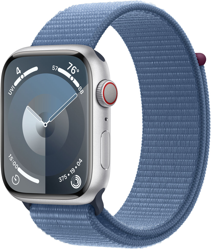 Apple Watch Series 9 GPS + Cellular 45mm Silver Aluminium Case with Winter Blue Sport Loop MRMJ3ET/A kaina ir informacija | Išmanieji laikrodžiai (smartwatch) | pigu.lt