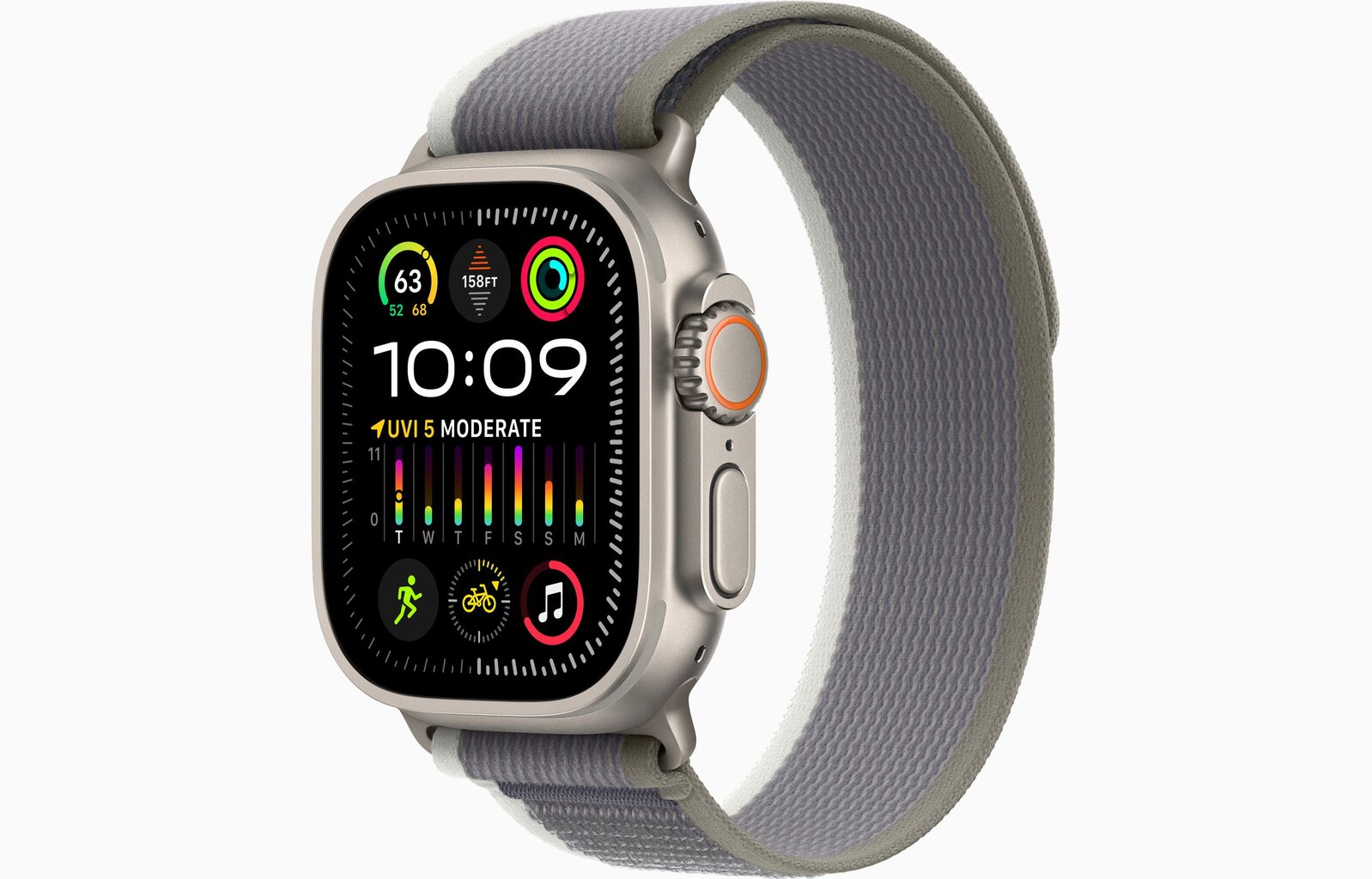 Apple Watch Ultra 2 GPS + Cellular, 49mm Titanium Case with Green/Grey Trail Loop - S/M MRF33EL/A цена и информация | Išmanieji laikrodžiai (smartwatch) | pigu.lt