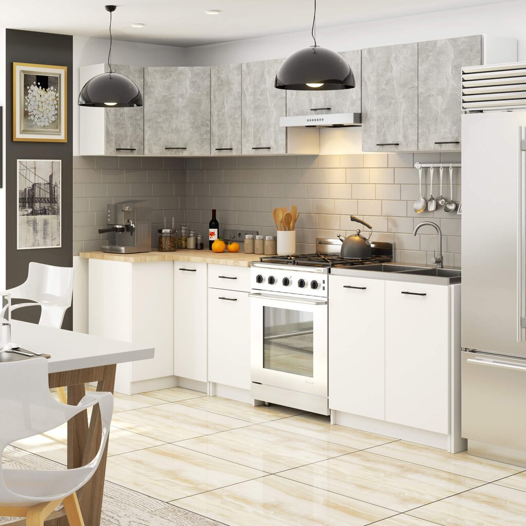 Virtuvinių spintelių komplektas Akord Oliwia 3 m, pilkas/baltas kaina ir informacija | Virtuvės baldų komplektai | pigu.lt