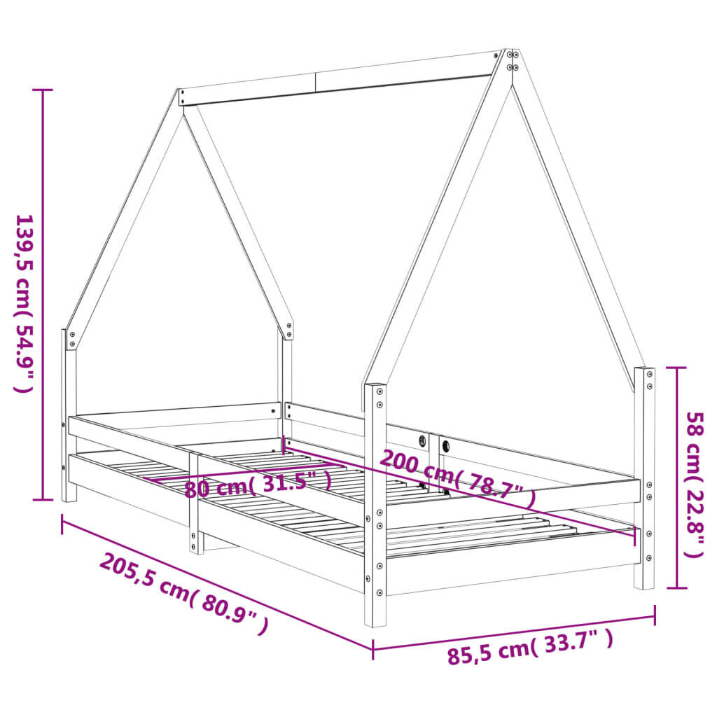 Vaikiškos lovos rėmas vidaXL, 80x200 cm, juodas kaina ir informacija | Vaikiškos lovos | pigu.lt