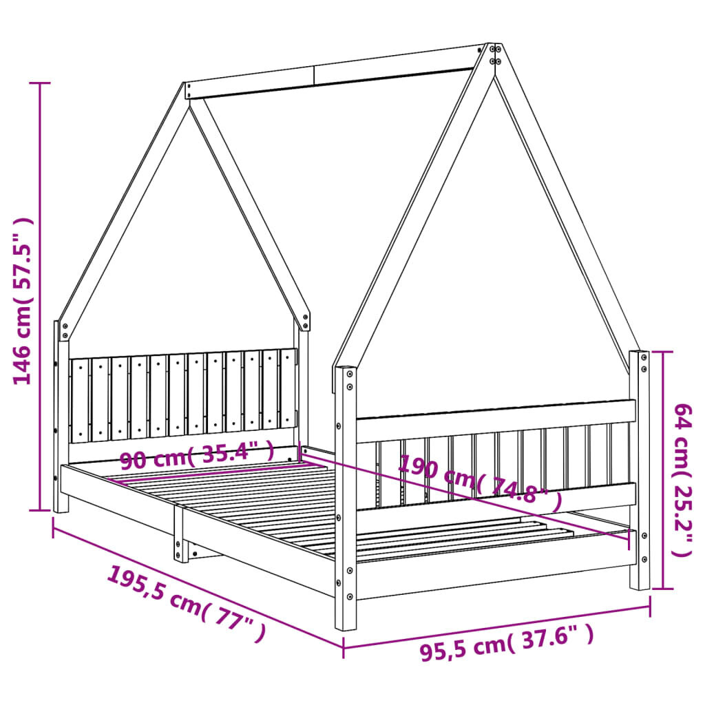 Vaikiškas lovos rėmas vidaXL, 90x190 cm, baltas kaina ir informacija | Vaikiškos lovos | pigu.lt