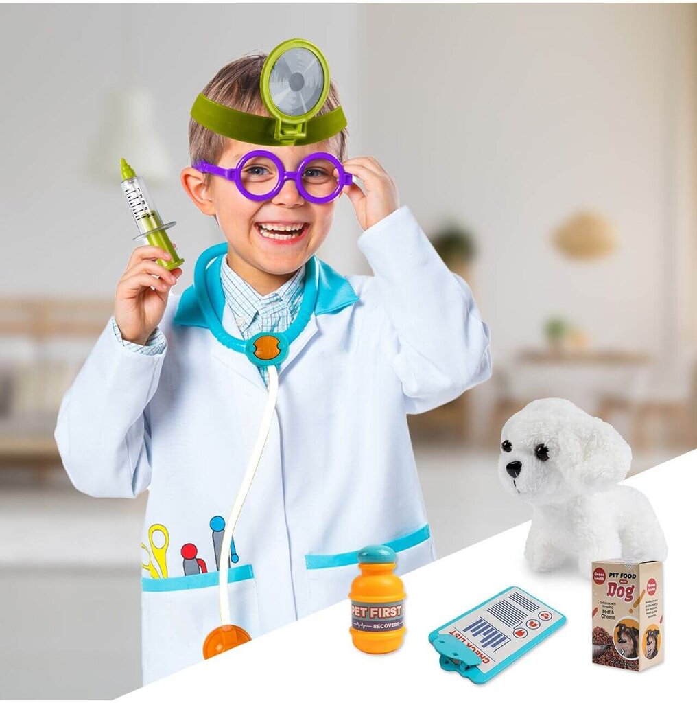 Žaislinis daktaro rinkinys su šuniuku Mažasis veterinaras, 23 vnt kaina ir informacija | Žaislai mergaitėms | pigu.lt