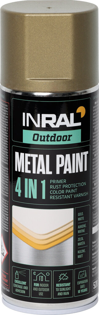 Aerozoliniai dažai Inral Metal Paint, 400ml, auksiniai цена и информация | Dažai | pigu.lt