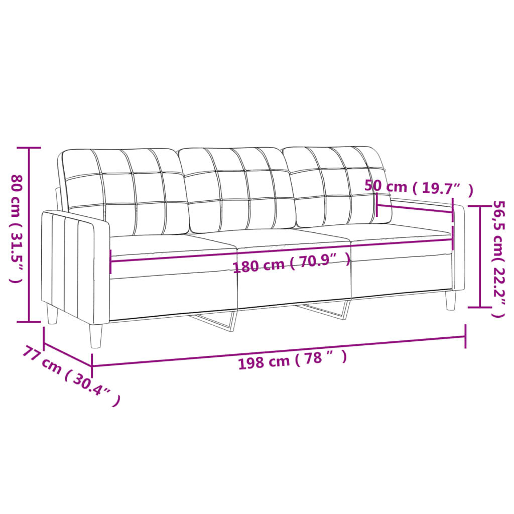 Trivietė sofa vidaXL, 180 cm, raudona kaina ir informacija | Sofos | pigu.lt