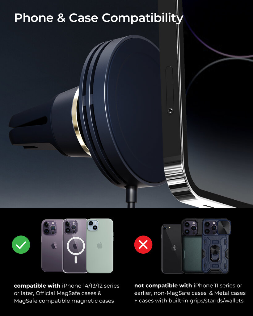 iOttie Velox Mini MagSafe Magnetic Wireless Air Vent Mount kaina ir informacija | Telefono laikikliai | pigu.lt