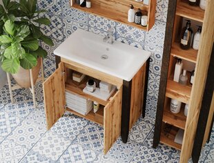Шкафчик для ванной комнаты с умывальником Queen QN-90, коричневый цвет цена и информация | Шкафчики для ванной | pigu.lt