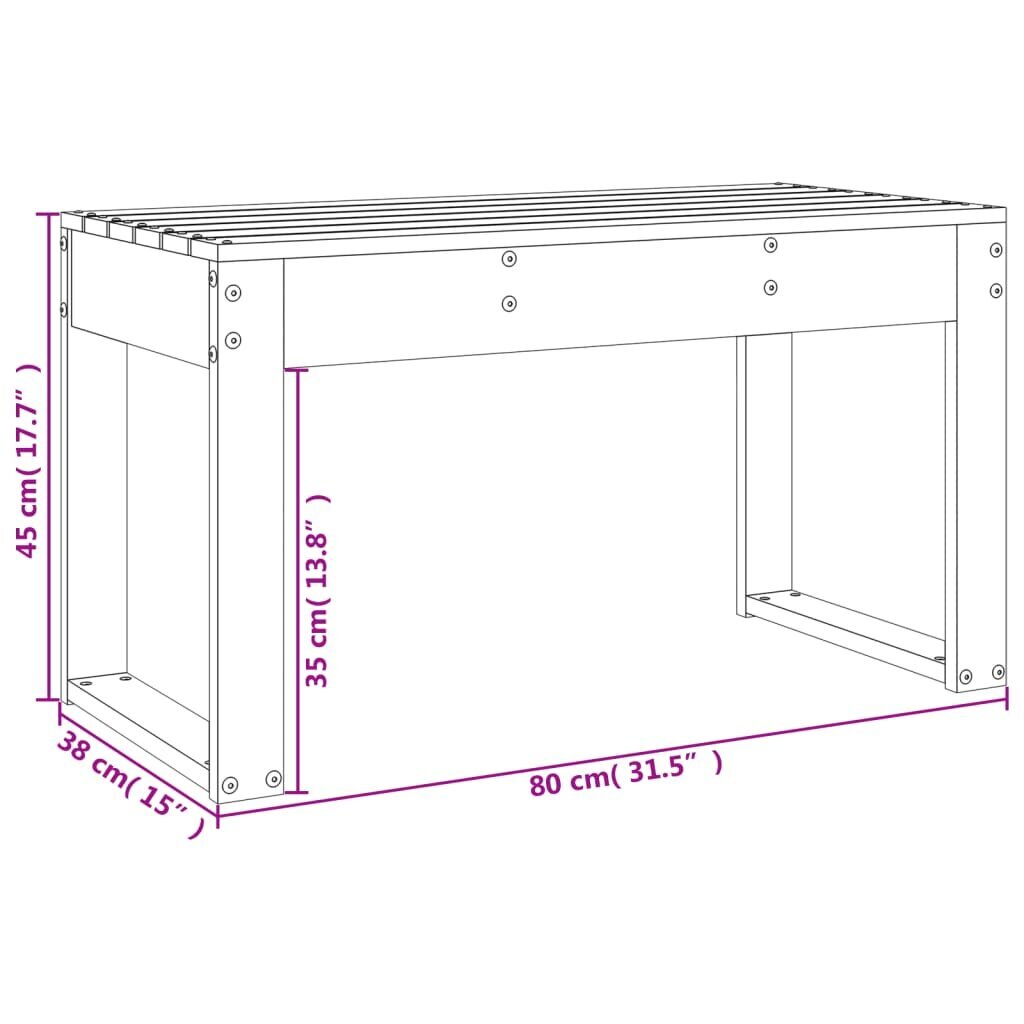 Sodo suoliukas vidaXL, 80x38x45 cm, juodas kaina ir informacija | Lauko suolai | pigu.lt