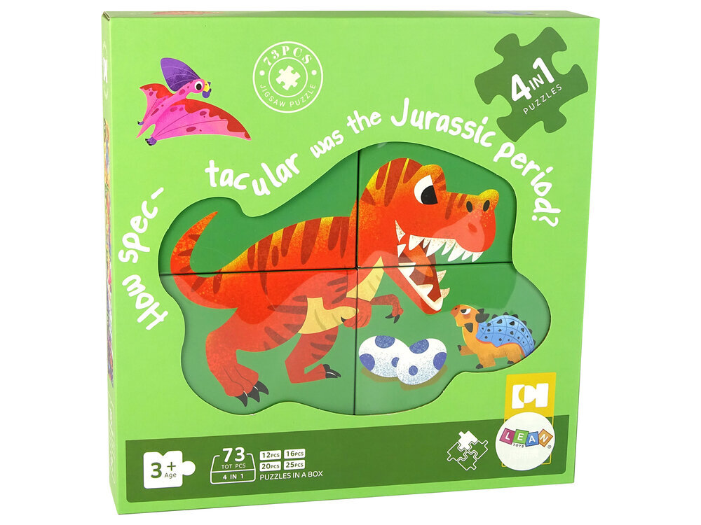 Dėlionė LeanToys 4in1 dinozaurai, 73 det. kaina ir informacija | Dėlionės (puzzle) | pigu.lt