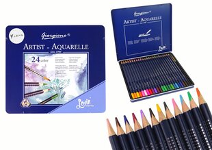 Набор акварельных карандашей в металлической коробке, 24 шт. цена и информация | Принадлежности для рисования, лепки | pigu.lt