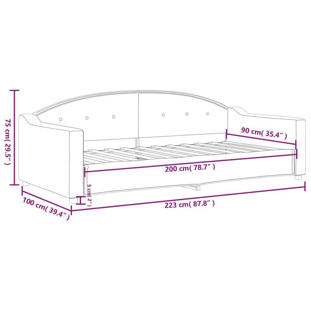 Sofa-lova vidaXL, 90x200 cm, juoda kaina ir informacija | Lovos | pigu.lt