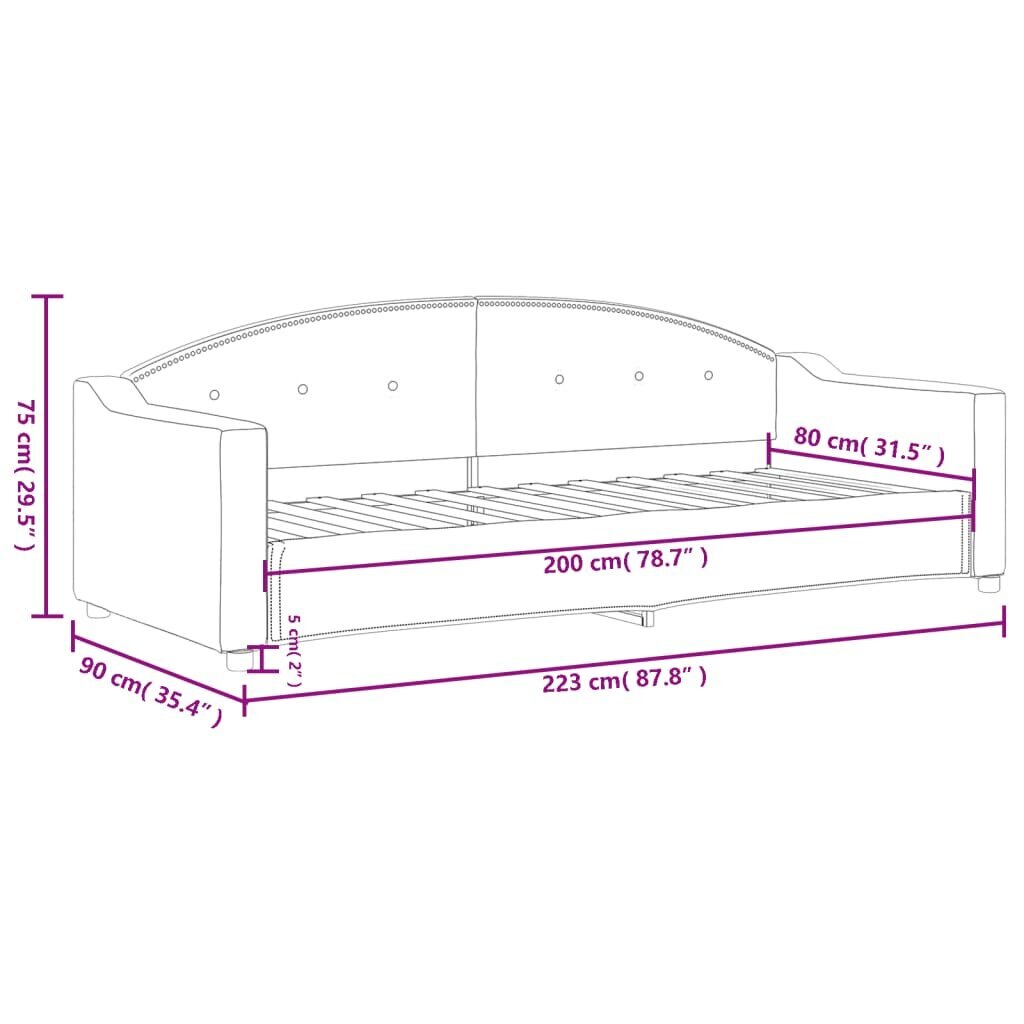 Sofa-lova vidaXL, 80x200 cm, pilka kaina ir informacija | Lovos | pigu.lt